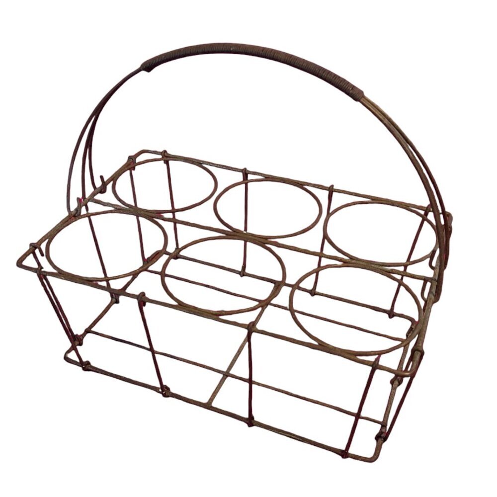 Vintage Rustic Bottle Metal Wire Milk Bottle Carrier Caddy Crate Handle Décor